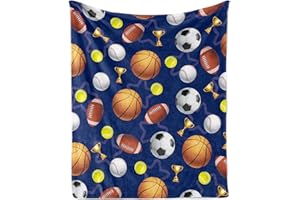 ‎TUTUXMA Kuscheldecke Kinder Sportbälle, Weich Flauschig Sportbälle Decke für Jungen, Plüsch Kuscheldecke Decke Flanell Fleecedecke mit Basketball Fußball Rugby Muster für Sofadecke Couch Decke, 100x130cm