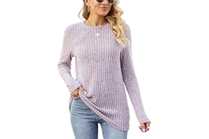 Famulily Women's Long Sleeve Tops Casual Round Neck Ladies Lightweight Knit Jumpers