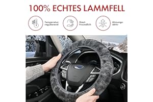 Walser Lammfell Lenkradbezug Anthrazit Lammfell, Winter Lenkradwärmer, Auto Lenkradschutz, Weicher Lenkradschoner