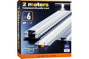 ClarivantiLED 2m×6 gipsväggsprofil, aluminiumprofil för LED-remsor upp till 20mm, inbyggd LED-list med mjölkig täckning, tak