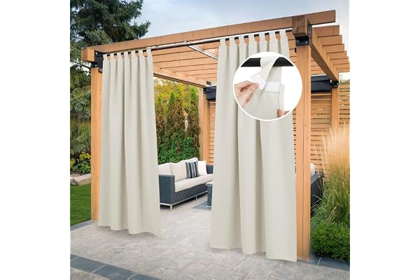 PONY DANCE Rideaux d'Extérieur - Rideau Occultant Impermeable à Pattes pour Intérieur Extérieur Thermique Anti Chaleur pour Pergola/Jardin, L 132 x H 213 cm, Beige Clair, 2 PCS