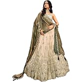 Zeel Clothing Women's Dori, Sequins and Thread Embroidered Work Cosmos Silk Lehenga Choli With Dupatta (6019-Green-Women-Lehe