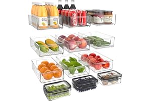 Diwoker Organizador para frigorífico, apilable, caja de almacenamiento de cocina, organizador de despensa, recipiente transparente para frigorífico, cocina, armarios (12 unidades)