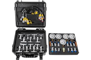 E-COWLBOY Hydraulic Pressure Test Kit with 5 Gauges 150/1500/4000/6000/9000 PSI, 13 Test Couplings, 14 T-Connections, 5 Test Hoses, Hydraulic Gauge Set for Excavators, Construction Machinery