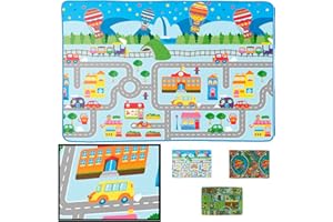 LUCA HOME LucaHome - Alfombra Infantil Carretera y Ciudad Alcolchada - Plegable con Base Antideslizante - Circuito Juegos de Coches 133 x 160cm
