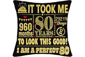 BOMMEX 80th Birthday Present Gifts for 80 Years Old Women Men Black Cushion Covers 18x18 Inch Mum Dad Grandma Grandpa Auntie Uncle Husband Wife 80th Birthday Gifts (80th birthday)