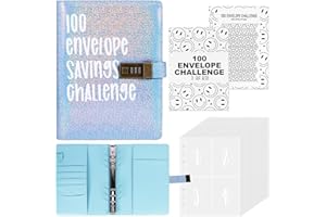 ‎SUNJULY Sparbuch für Geld Challenge, 100 Umschläge A5 Geldsparung Geldordner mit Zahlenschloss, Geld Sparen Challenge, Geldsparbinder Budget Planner mit Geldumschlägen und 25 Karten Leicht zu Sparen 5050€