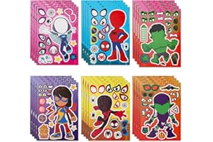 SIDESEA DIY Make a Face Stickers, 24PCS Spider Stickers Art Craft Make Your Own Stickers Spidey Hero Spider Face Stickers for Birthday Party Supplies Party Favors Stickers Gift Set Crafts for Kids