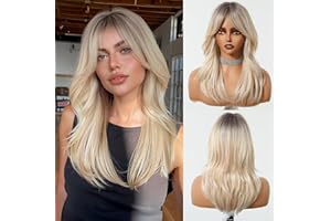 Esmee Peluca Rubia Larga y Lisa para Mujer con Flequillo Cortina Pelucas de Pelo Sintético Natural para Uso Diario en Fiestas
