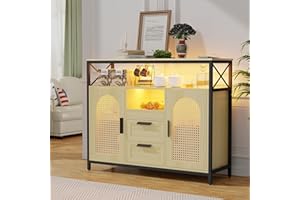 Lvifur Mobile Cucina Dispensa Con Ricarica Wireless, Armadio Portaoggetti Con Sensore Automatico RGB a 20 Colori, Credenza Dimmerabile Con Sensore Corporeo, Cassettiera Con Porte USB Type-C Giallo