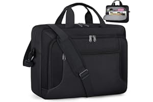 RAINSMORE Torba na Laptopa 17.3 Cala Duża Torba na Ramię Wodoodporna Biznesowa Torba na Komputer Rozszerzalna Aktówka Torba Listonoszka dla Kobiet i Mężczyzn Biznesu Szkoły Czarna