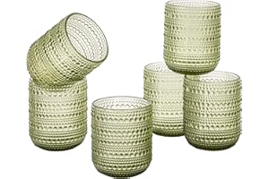 Baroni Home Set de 6 Verres en Verre Colorés et Décorés avec des Finitions en Relief 30 CL, Verres Élégants Lavables au Lave-Vaisselle, 8x8x10 cm, Vert