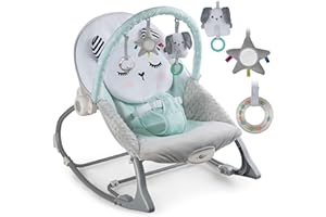 Nukido Babywippe Baby Wippe Babyschaukel Babyliege - mit Vibration und Spielzeugen - Rutschfeste Füße und 3-stufige Sicherheitsgurte - bis 18 kg Grau-Minze
