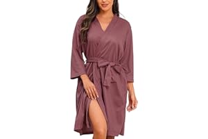 Lovasy Waffle Dressing Gown for Women Soft Lightweight Spa & Bath Robes Knee Length Loungewear S-XXL