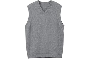 ZHILI Maglia a Maglia Senza Maniche del Collo a V degli Uomini Tinta Unita