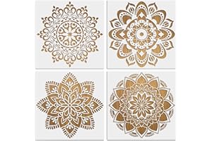 ‎MWOOT MWOOT 4 Stück Groß Mandala Schablonen Stencils Set, Wiederverwendbares DIY Malerei Vorlage Zubehör, Blume Handwerk Schablone zum Malen an der Wand Boden Fliese Kissen Dekoration (30x30CM)