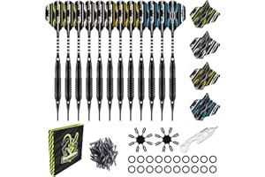 MageRabbit Dartpfeile Kunststoffspitze Set, 12 Stück mit 16 Flights + 50 Ersatzspitzen & Komplettset Dart Zubehör,Für Anfänger & Fortgeschrittene