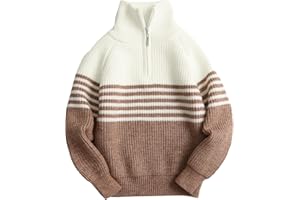 FEOYA Pulls pour Garçons Manches Longues Tricot Demi-Fermeture à Glissière Pullover Rayures Automne Hiver Vêtements Enfants Chaud Décontracté Top 5-12 Ans