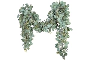 BLUECLOUDY Eucalyptus Garland Plant 2m Artificial Fake Vines 6.56Ft Greenery Faux Silver Dollar Leaves Table Foliage Mistletoe Ivy Leaf Garlands for Wedding Party Decoration Arch Home Mantle Decor