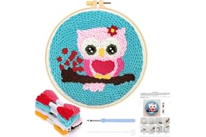 JSRQT Punch Needle Kit Completo Gufo Strumento di Ricamo Kit di Aghi da Ricamo per Principianti Adulti Kit di Ricamo per Aghi da Punzonatura Embroidery Kit con Istruzioni Ricamo Starter Kit