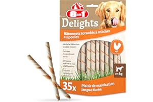 8in1 Delights Twisted Sticks - Sticks torsadés à Mâcher garnis de poulet pour Chien - 35 pièces