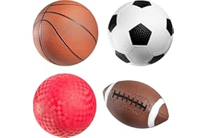 Bedwina Palloni sportivi con pompa a mano per bambini - (confezione da 4) Il set di palloni sportivi da 6 pollici di diametro include pallone da calcio e pallone da basket