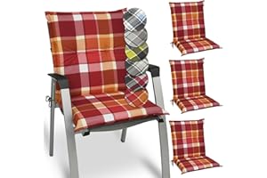 Beautissu 4 Poduszki na krzesło ogrodowe z wysokim oparciem Beautissu Sunny RO czerwona NL 100 x 50 x 6 cm na siedzisko i oparcie wypełnione miękką pianką - odporna na promienie UV