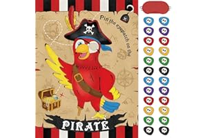 WERNNSAI Pirate Pin the Game - Pirate Party Supplies for Kids Boys Pin the Eye Patch on the Pirate 71cm x 53cm Parrot Game Poster with 24 PCS Reusable Stickers Blindfold Bday Party Favor Sets