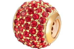 Andante-Stones Gold Pavé Strass Bead Charm mit funkelnden Zirkoniasteinen (Rubin) Element Kugel für European Beads + Organzasäckchen
