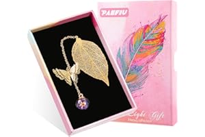 PAEFIU Marque Page Metal, Cadeau Femme Noel Marque Page Plumes Argentée avec Charm Papillon, Idée Cadeau de Noël pour Anniversaire Femme Maman Fille-avec Boîte