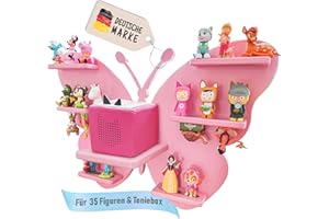 TONIGAL® Tonie Regal Schmetterling mit Platz für bis zu 35 Tonie Figuren, Toniebox & Ladestation I Magnetisches Toniebox Regal aus Holz in Rosa, Pink I Sicheres Tonieregal Dank Abgerundeter Ecken