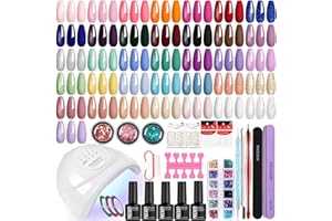 PHOENIXY 60PCS Gel Nail Polish Set, 36 Colours Gel Nail Polish Kit with 48W U V/LED Nail Light Glossy Matte Glitter Base Top Coat DIY Manicure Nail Kit Gift for Women