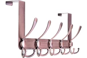 Honsky Over Door Hook,Over Door Storage,Door Hook Hanger,5 Triple Hooks for Hanging Coat Jacket Backpack(1 Pack of Bronzing Red)