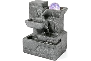 ‎DYNA-LIVING Dyna-Living Zimmerbrunnen Tischbrunnen mit Rollender Kugel, Brunnen Polyresin Springbrunnen LED-Beleuchtung Mehrfarbig, Tischplatte Wasserbrunnen Wasserfall Brunnen, 20 x 15 x 10cm