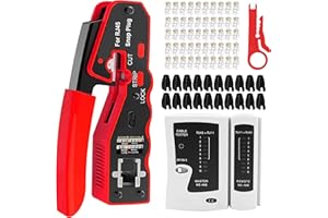 OKVNUO-TECH OKVNUO Crimpadora RJ45, Pelacables Alicates de CAT5 CAT6 juego de herramientas para conector Cat7 Crimpado Kit conector Pelador de Cables de red RJ11 RJ12 6P 8P (Rojo)
