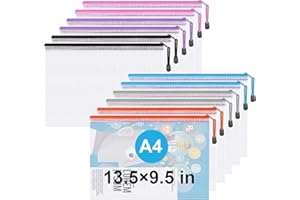 JICSETK Plastic Wallets,A4 File Folder Zip Lock Bags,Zipped Pockets,12 Pcs Document Wallets,Zip Folders for Offices Home Travel School Supplies.