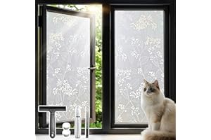 Qualsen Vinilos para Cristales con Estampado Floral Vinilo Adhesivo Cristal Vinilo Ventana, Lámina Privacidad Ventana Anti-UV Vinilos para Cristales Decorativos de Bano Cocina (44.3 x 200 cm)