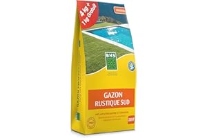 BHS GRSP4 Gazon Rustique Sud 5 kg | Soit 200 m² | Semences Enrichies en Engrais Organique pour Une Implantation Rapide Et Homogène, Fabriqué en France