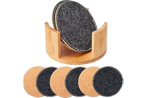 BORIYA Untersetzer für Gläser, Doppelseitig Kork und Filz Untersetzer Antihaft-Becher, Wasser Aufnehmen Getränke Glasuntersetzer 8er Set inkl.Bambusbox, Rund Filzuntersetzer für Getränke,Glas,Tassen,Wein