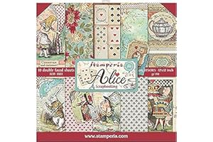 Stamperia Scrapbooking Pad Blocco 10 Fogli 30.5x30.5 (12"x12") -Double Face Alice, Carta, Multicolore, 30.5cmX30.5cm