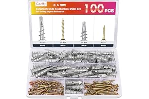 Gorffy 100 Stück Rigipsdübel Selbstbohrender, M4 Trockenbau Dübel Metall, Gipskartondübel Metall mit Schrauben, Rigips-Dübel für Schwere Lasten, Hohlraumdübelrigips Zur Befestigung, Gipsbaup