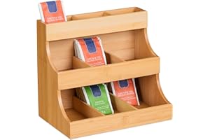 Relaxdays Organiseur à thé, 9 Compartiments, en Bambou, Vertical, H x L x P : 24 x 27 x 17,5 cm, Nature