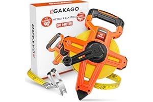 Gakago Metro a nastro 50m - Metro a rullo a 3 pieghe con leva di ripiegamento - Impugnatura ergonomica e antiscivolo - Rotolo di metro a nastro con punta di marcatura