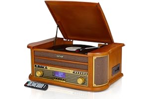 Denver 9-in-1 Retro Vintage DAB Bluetooth Wooden Radio Record Player With Speakers – DAB+ Radio, FM, Record Player, Cassette & CD Player, AUX IN, MP3 USB Recording, AUX IN And Line Out - MRD-51BT MK2
