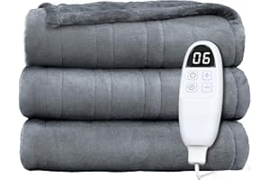 anysun Coperta Elettrica Matrimoniale, Coperta Elettrica a Riscaldamento Rapido 180 x 130 cm, 6 Livelli di Calore e Calore e 10 Livelli di Timer Hre per Casa, Letto, Ufficio, Lavabile in Lavatrice