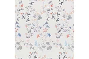 ICYEHAO Papel Autoadhesivo Floral Naranja 44 x 500cm pintado Hojas Flores Gris y Blanco Claro Vinilo Adhesivo Muebles para Dormitorio, Salones, Baño