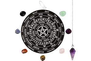 YAOMIAO Set de Tablero de Péndulo de Estrella de Madera de Radiestesia Redondo Incluye Collar de Péndulo de Radiestesia de Cristal 8 Piedras de Chakra Tablero de Mensajes Metafísicos de Adivinación