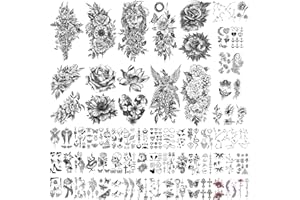 METUU 70 feuilles de grands autocollants de tatouages temporaires de fleurs, roses, pivoines, papillons, ailes, style mixte, pour hommes, femmes, garçons et filles.