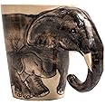 Holder Mug Coffee Tea Cup Elephant Cute Chubby Shaped Mother and Son from White Ceramic for Women Gifts Cups Travel Funny Animal can Recycling and Personalized Beautiful Kitchen Fun teapot (Black)