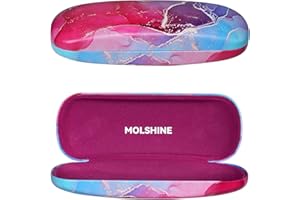molshine Hard Shell PU Leather Glasses Case, Travel Portable Eyeglass Case for Men Women Girl Travel Study Work